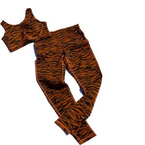 Acorn colored Tiger Print Matching Leggings & Bra Top